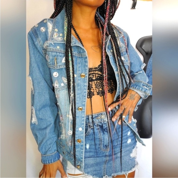Lizette Collection Art Deco Backless Chain Denim Jacket Size S ( E - 15 ) - Picture 7 of 7